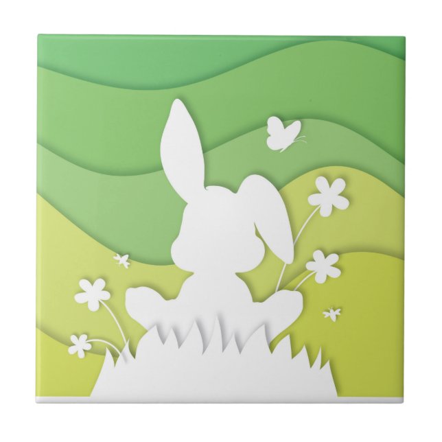 Coelhinho de Páscoa 3D papel cortado verde primave (Frente)