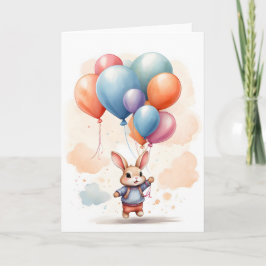 Coelhinho Fofo com Balões Aquarela Cartão de Sauda