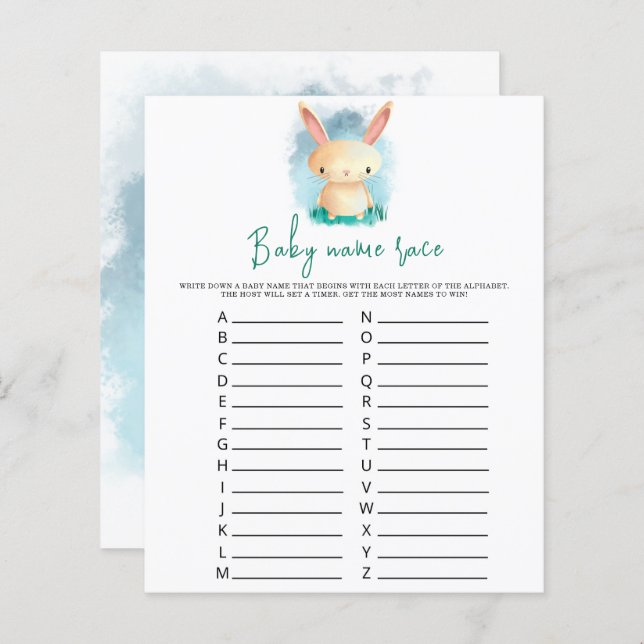 Coelhinho - Jogo de corrida do nome do bebê (Frente/Verso)