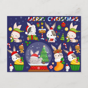 Coelhinhos de Natal Feliz Cartão Postal