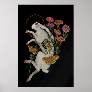 Coelho Branco com flores de Papoula - Impressão Gi