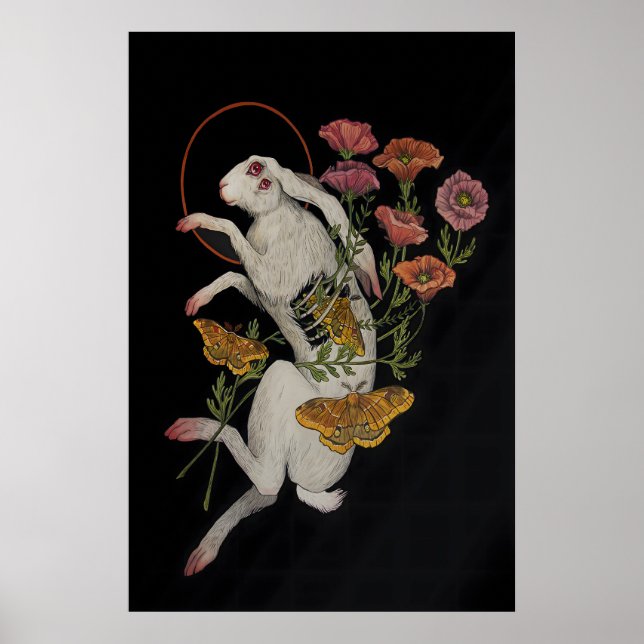 Coelho Branco com flores de Papoula - Impressão Gi (Frente)