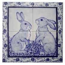 Coelho Branco e Azul Dedham Delft Whimsical
