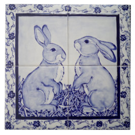 Coelho Branco e Azul Dedham Delft Whimsical
