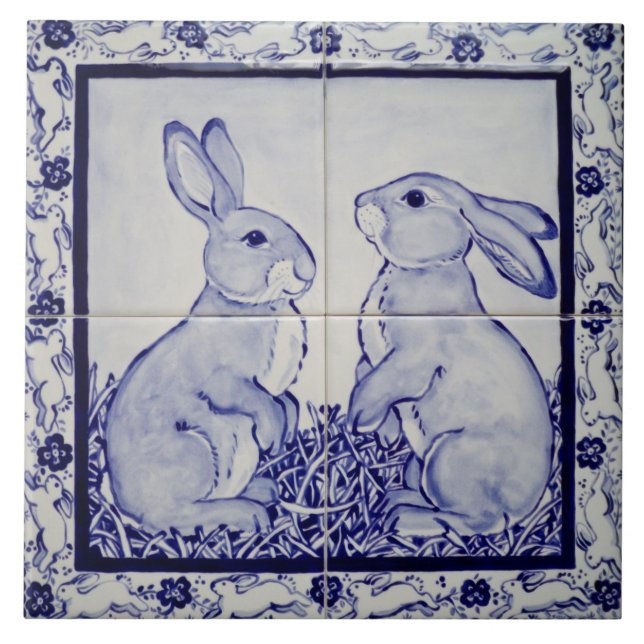 Coelho Branco e Azul Dedham Delft Whimsical (Frente)