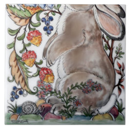 Coelho castanho Coelho Pássaro Floral Rosto Mural 