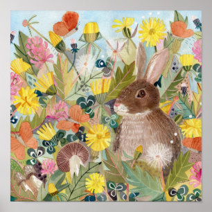 Coelho castanho e poster Dandelions