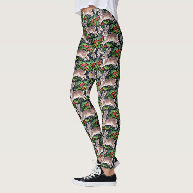 Coelho Coelho de Natal Berries Leggings femininas (Esquerda)
