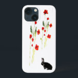 Coelho Coelho Vermelho<br><div class="desc">Um para amantes da natureza com belos papoilos vermelhos e um coelho preto giro,  da minha pintura de vidro original. ©Annabel Potter</div>