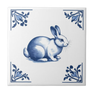Coelho com cantos Florais delft Azul e Branco