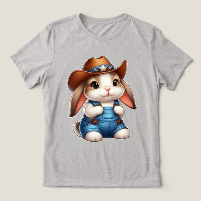 Coelho com Fantasia de Cowboy com Chapéu e Macacão (Design frontal)