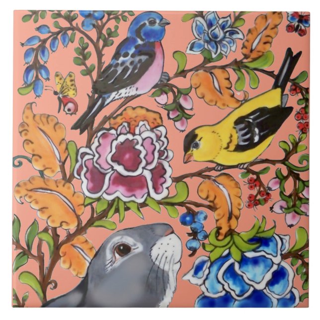 Coelho Coral Floral Mural Metade Superior de 2 Peç (Frente)