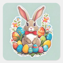 Coelho da Páscoa castanha com adesivo de ovos.