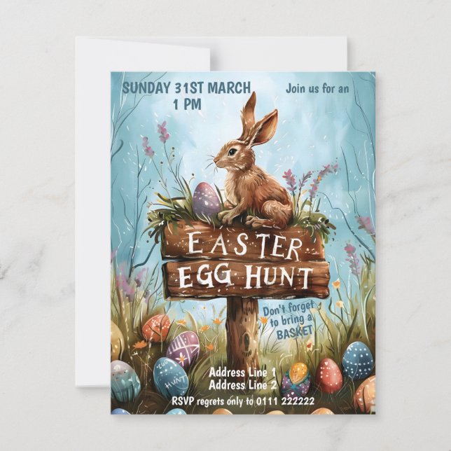 Coelho da Páscoa - Convite para Caça ao Ovo de Pás (Frente)