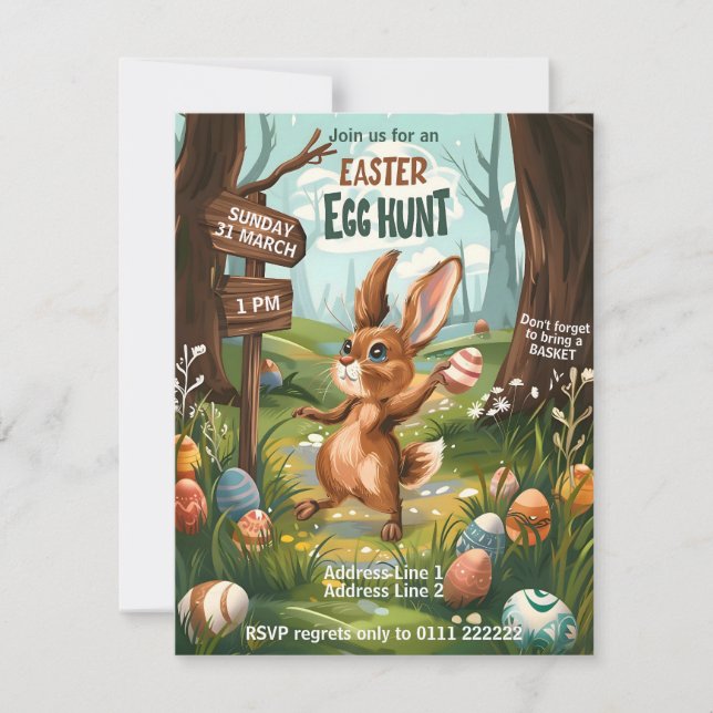 Coelho da Páscoa - Convite para Caça ao Ovo de Pás (Frente)