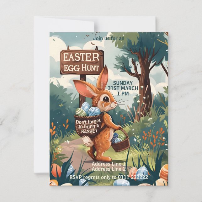 Coelho da Páscoa - Convite para Caça ao Ovo de Pás (Frente)