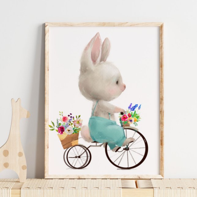Coelho de Aquarela Flor Bicicleta | Impressão de P (Criador carregado)