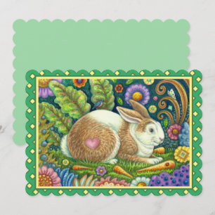 COELHO DE ARTE FOLK E PÁSSARO EM JARDIM SECRETO