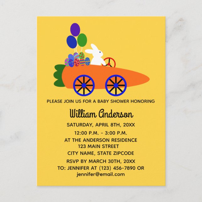 Coelho de Baby Shower Carro Cenoura #3 Convite Car (Frente)