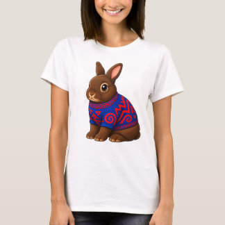 Coelho de Chocolate em camiseta de malha estampada