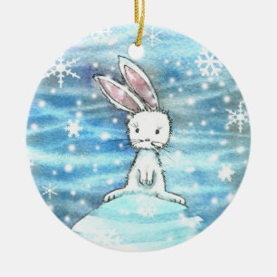 Coelho de Inverno no Enfeite da Colina de Neve