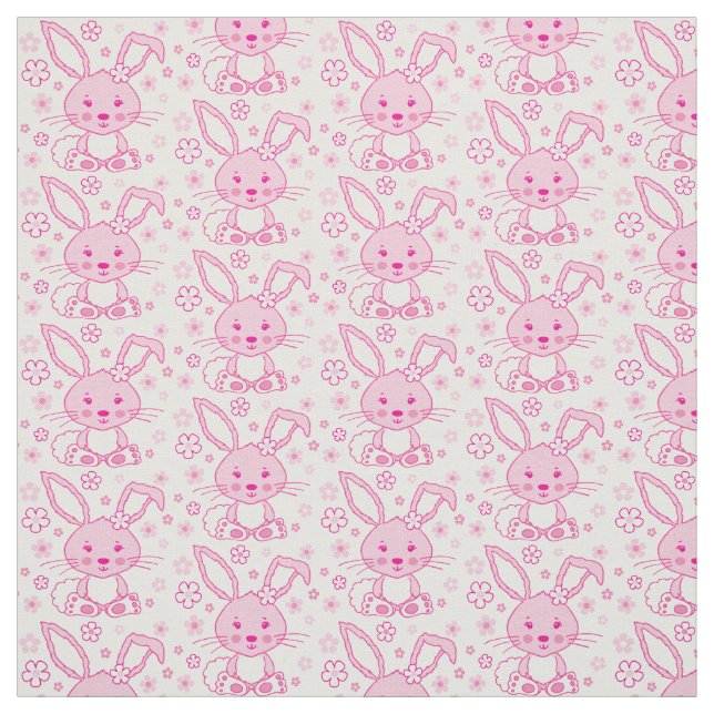 Coelho e flores tecido gráfico rosa (Modelo)