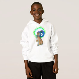 coelho espumante em T-Shirt verde e azul