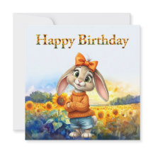 Coelho feminino campo de girassóis Feliz Aniversár