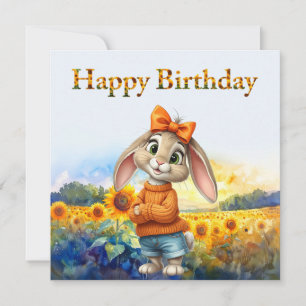Coelho feminino campo de girassóis Feliz Aniversár