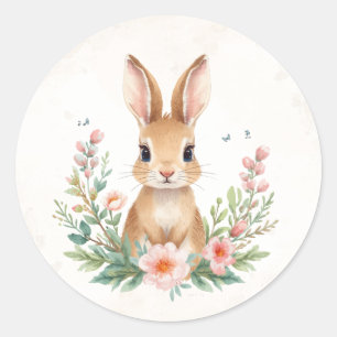 Coelho Fofo com Flores Adesivo Redondo   Primavera