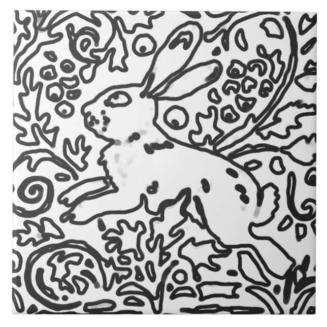 Coelho Foliage Black White Drawing Woodland Animal (Frente)