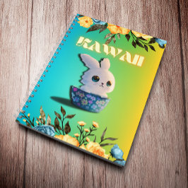 coelho kawaii numa tigela decorada com flores