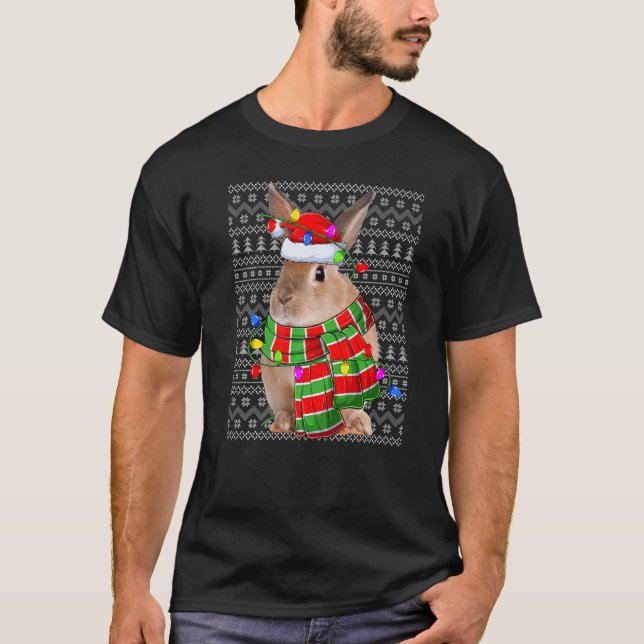 Coelho Suéter de Natal Feio Iluminação Coelho Sant (Frente)