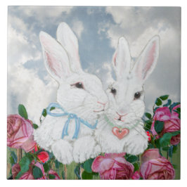 Coelhos bonitos e rosas cor-de-rosa Diversão român