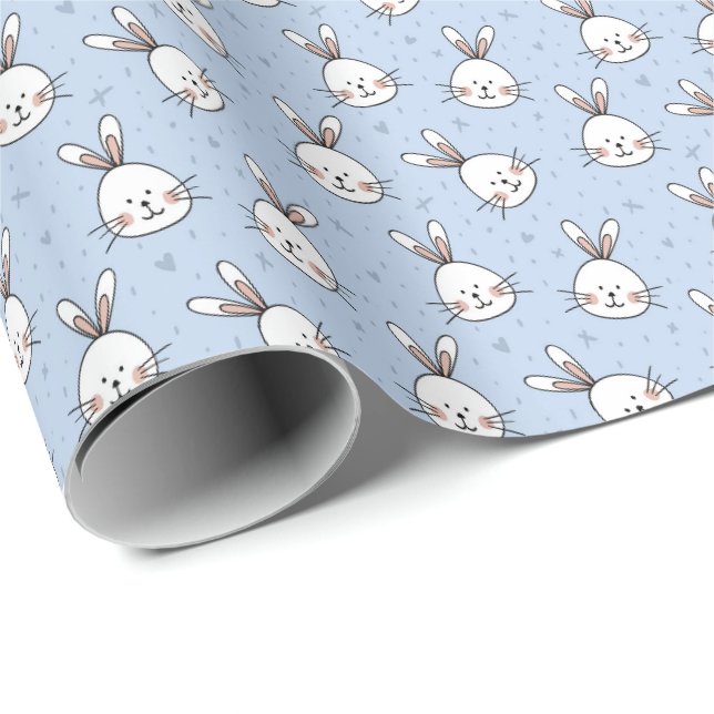 Coelhos Brancos em Papel de Presente Azul de Pásco (Ponta do rolo)