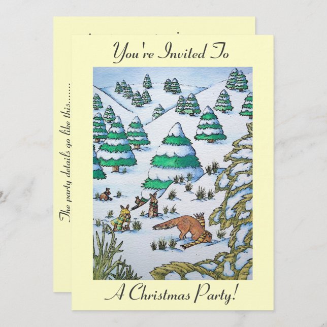 coelhos brincando de neve no convite de natal (Frente/Verso)