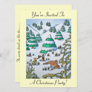 coelhos brincando de neve no convite de natal