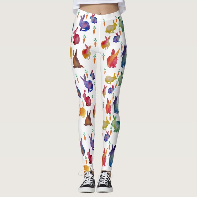 Coelhos coloridos acarretam leggings personalizada (Frente)