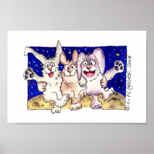 Coelhos de animação bonitos Poster de dança de lua