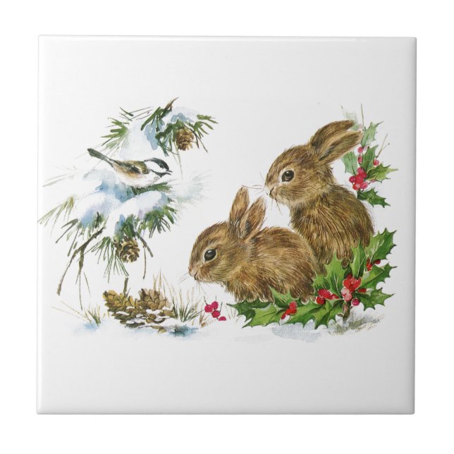 Coelhos de Natal Antigos na Neve (Frente)