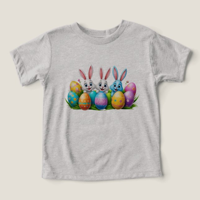 Coelhos de Páscoa Bonitos com Ovos Coloridos - S V (Design frontal)