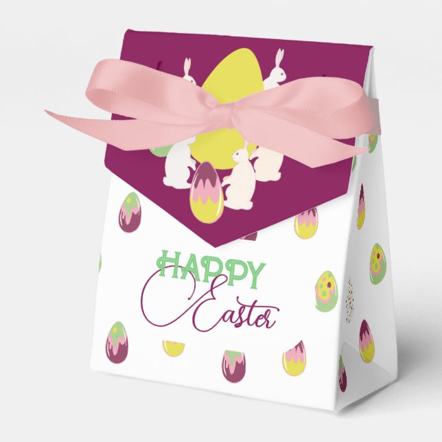 Coelhos de Páscoa e ovos pintados. Caixa de lembra (Frente)