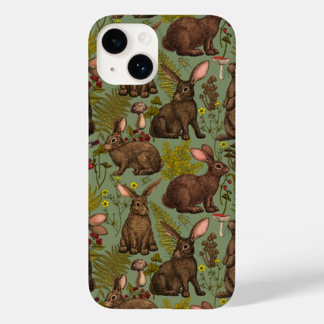 Coelhos e flora da floresta capas de iphone de cas (Verso)