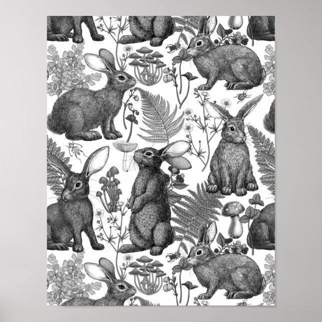 Coelhos e flora florestal2 Poster (Frente)