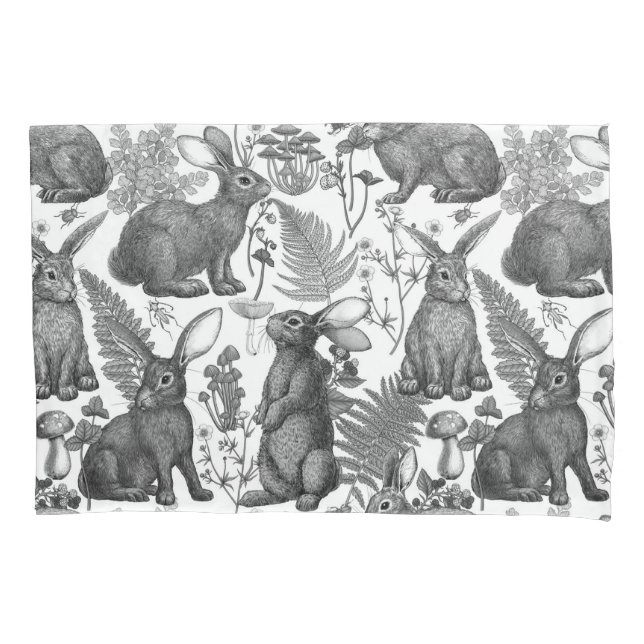 Coelhos e flora florestal2 Travesseiro (Frente-Esquerda)