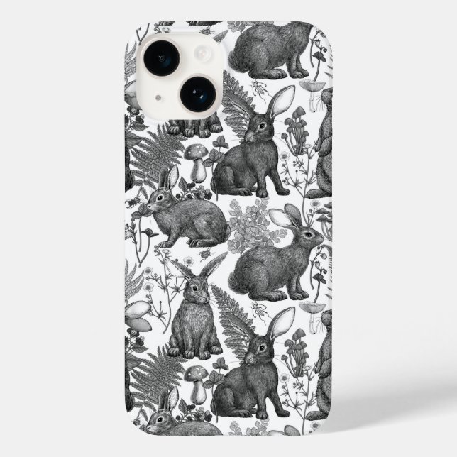 Coelhos e flora florestal 2 capas de iphone de cas (Verso)