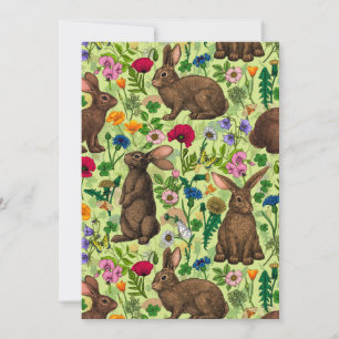 Coelhos e flores silvestres em verde de melada