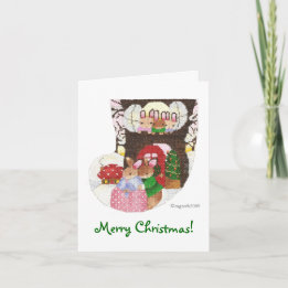 Coelhos em casa com cartão de Natal