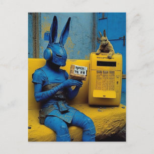 Coelhos em um cartão postal de fábrica abandonada