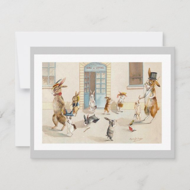 Coelhos na escola - convite de festas bonito da (Frente)